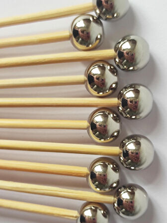 15 cm Uzun Kürdan - 60 Adet Gümüş İncili Sunum Kürdanı -  Kokteyl Karıştırıcı - İnci 10 mm