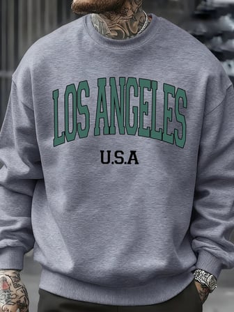 Los Angeles ABD Mektup Desenli Erkekler Kazak Günlük Büyük Beden Spor Giyim Her Şeyle Uyumlu