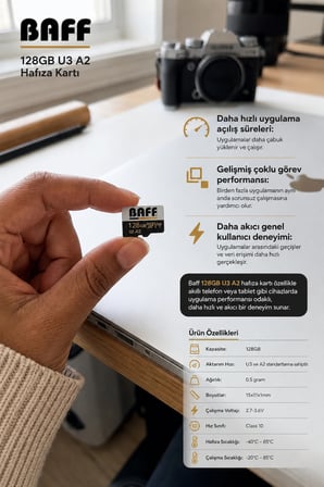 128 GB Micro SD Kart U3 A2 4K Ultra HD Destekli Yüksek Hızlı Hafıza Kartı (Güvenlik Kamerası & Araç Kamerası Uyumlu