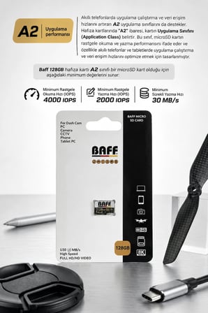 128 GB Micro SD Kart U3 A2 4K Ultra HD Destekli Yüksek Hızlı Hafıza Kartı (Güvenlik Kamerası & Araç Kamerası Uyumlu