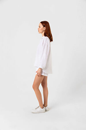 Kadın Beyaz Keten Gömlek