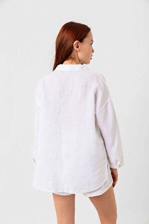 Kadın Beyaz Keten Gömlek