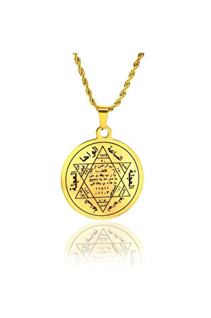 Hz. Süleyman Mührü Altın Kaplama Erkek Kadın Çelik Kolye Çelik Burma Zincir Cklaltslmhr