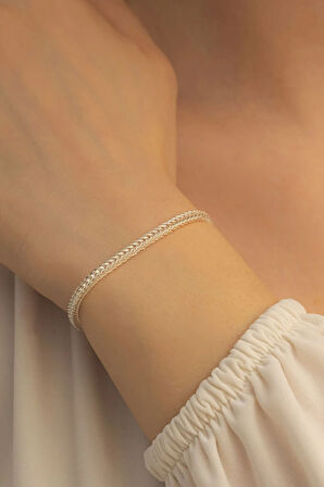 Kadın Gümüş Bileklik - 3mm Gümüş Beyaz Parlak Tilki Kuyruğu Model Kadın Bileklik