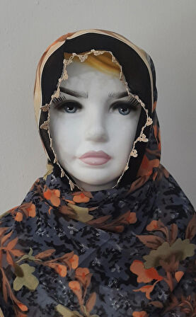 El Emeği Dört Tarafı Tığ Oyalı Baş Örtüsü En-Boy 93cm