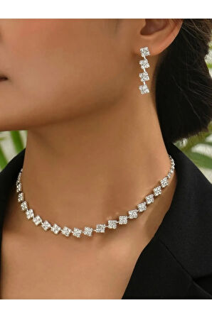 Gümüs Kaplama Paris Kolye Küpe Ve Bileklik Seti 2'li Set Davet Dügün Nisan Abiye