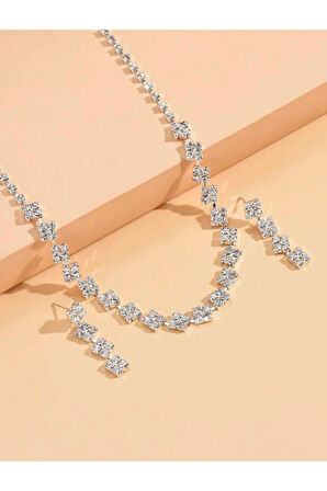 Gümüs Kaplama Paris Kolye Küpe Ve Bileklik Seti 2'li Set Davet Dügün Nisan Abiye