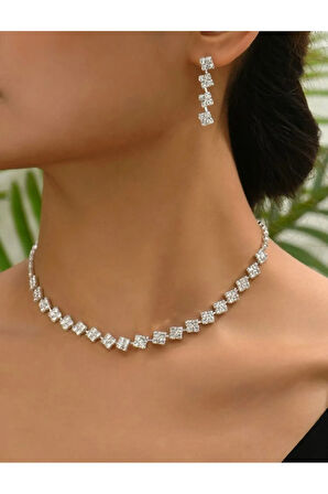 Gümüs Kaplama Paris Kolye Küpe Ve Bileklik Seti 2'li Set Davet Dügün Nisan Abiye