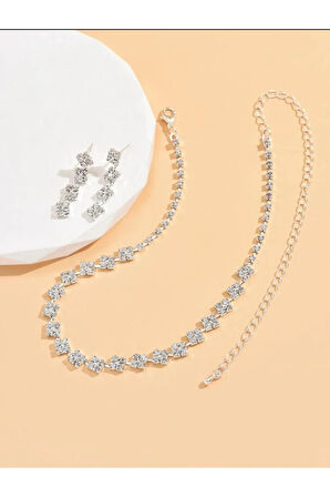 Gümüs Kaplama Paris Kolye Küpe Ve Bileklik Seti 2'li Set Davet Dügün Nisan Abiye