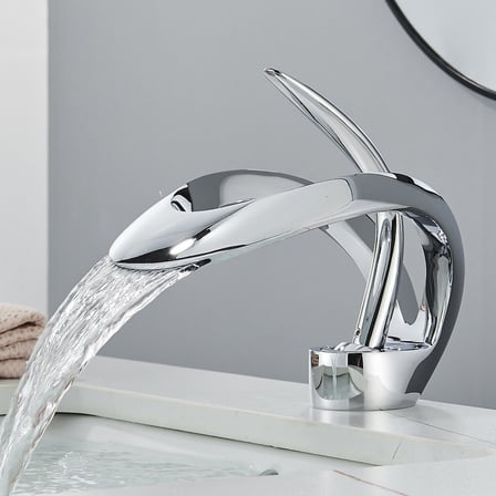 Krom Şelale Lavabo Bataryası Tek Kollu Tezgah Üstü Pirinç Gövde Loft Tasarım Banyo Musluğu