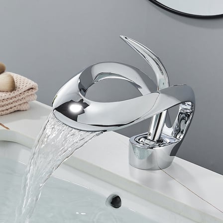 Krom Şelale Lavabo Bataryası Tek Kollu Tezgah Üstü Pirinç Gövde Loft Tasarım Banyo Musluğu