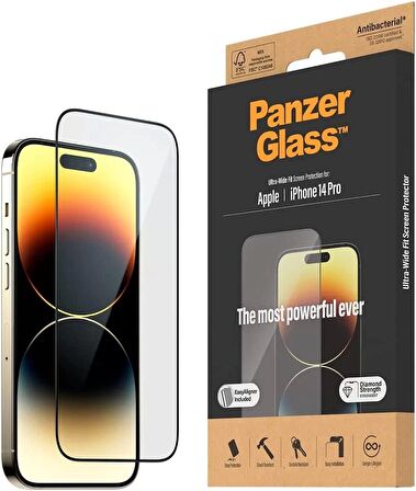 PanzerGlass™ Clear Glass Ekran Koruyucu iPhone 14 Pro için - Tam ekran korumalı ve parmak izi önleyici kaplamalı temperli camdan ekran koruyucu -