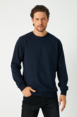 Metalic Erkek Lacivert Basic Bisiklet Yaka Sweatshirt 