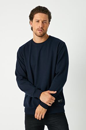 Metalic Erkek Lacivert Basic Bisiklet Yaka Sweatshirt 