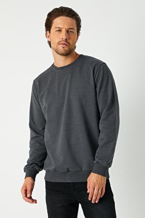 Metalic Erkek Antrasit Basic Bisiklet Yaka Sweatshirt 