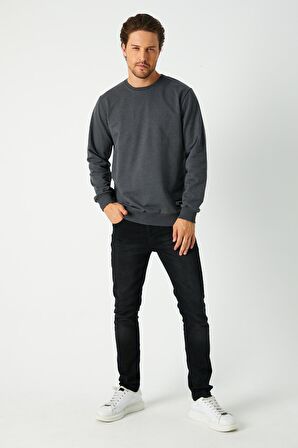 Metalic Erkek Antrasit Basic Bisiklet Yaka Sweatshirt 