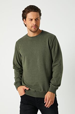 Metalic Erkek Basic Bisiklet Yaka Haki Sweatshirt 