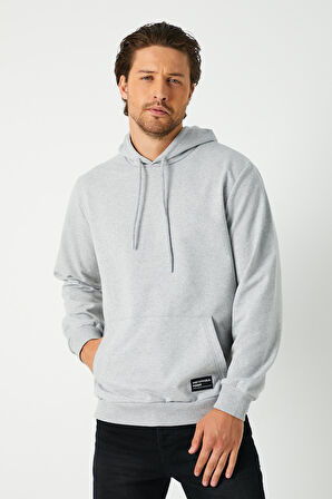 Metalic Gri Erkek Kapüşonlu Kanguru Cepli Sweatshirt 