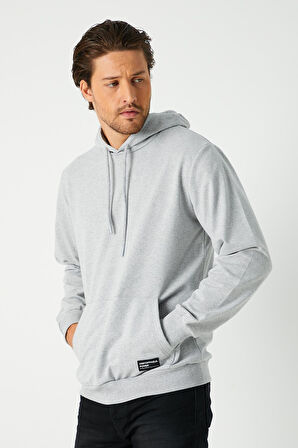 Metalic Gri Erkek Kapüşonlu Kanguru Cepli Sweatshirt 