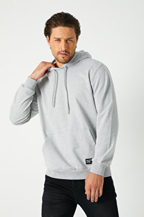 Metalic Gri Erkek Kapüşonlu Kanguru Cepli Sweatshirt 