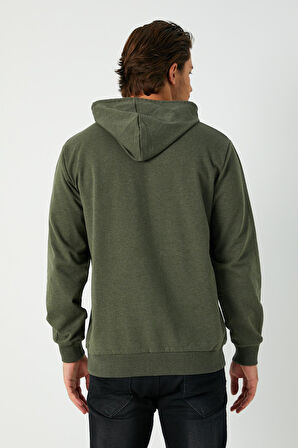 Haki Erkek Kapüşonlu Kanguru Cepli Sweatshirt 