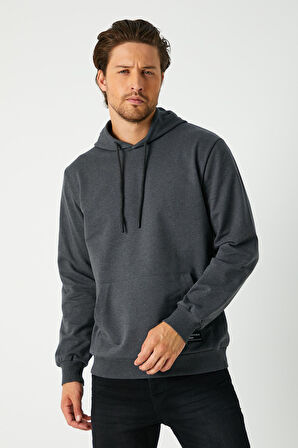  Antrasit Erkek Kapüşonlu Kanguru Cepli Sweatshirt 
