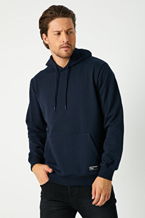 Lacivert Erkek Kapüşonlu Kanguru Cepli Sweatshirt 