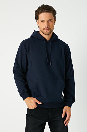 Lacivert Erkek Kapüşonlu Kanguru Cepli Sweatshirt 