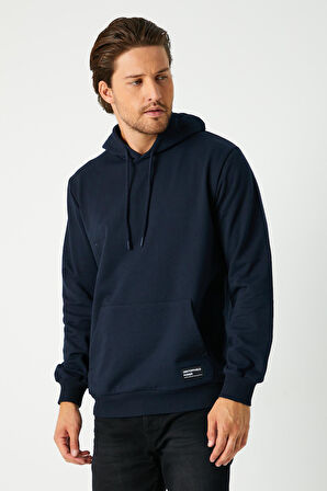Lacivert Erkek Kapüşonlu Kanguru Cepli Sweatshirt 