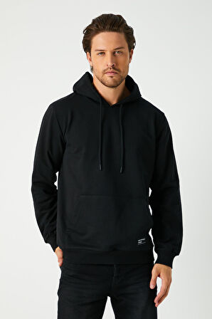  Siyah Erkek Kapüşonlu Kanguru Cepli Sweatshirt 
