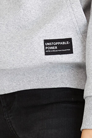 Kadın Gri Renk Kapüşonlu Basic Örme Sweatshirt 