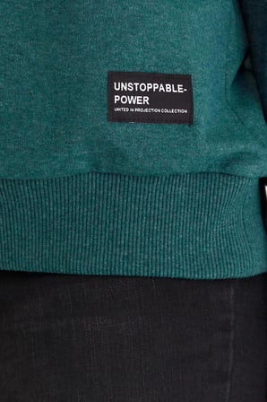 Metalic Kadın Yeşil Renk Basic Bisiklet Yaka Sweatshirt 