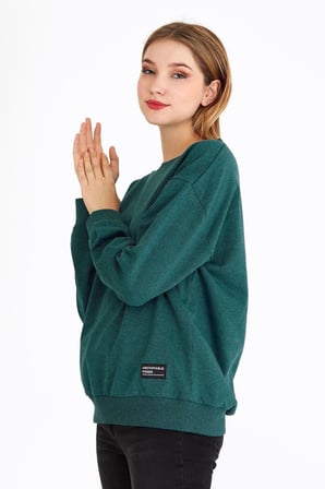 Metalic Kadın Yeşil Renk Basic Bisiklet Yaka Sweatshirt 