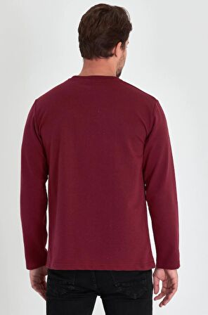 Erkek Bordo Çift Bisiklet Yaka Standart Rahat Kesim Sweatshirt MTLCE68-BORDO