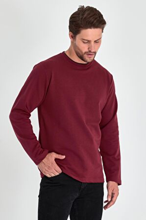 Erkek Bordo Çift Bisiklet Yaka Standart Rahat Kesim Sweatshirt MTLCE68-BORDO
