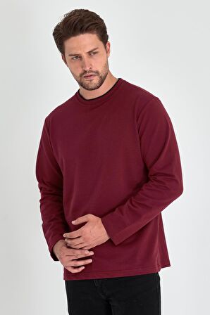 Erkek Bordo Çift Bisiklet Yaka Standart Rahat Kesim Sweatshirt MTLCE68-BORDO