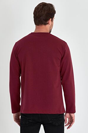 Erkek Bordo Çift Bisiklet Yaka Standart Rahat Kesim Sweatshirt MTLCE68-BORDO