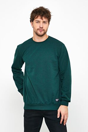 Metalic Erkek Koyu Yeşil Basic Bisiklet Yaka Sweatshirt 