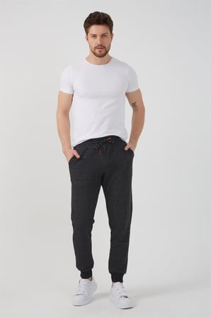 Erkek Siyah Içi Polarlı Slim Fit Paça Lastikli Jogger Eşofman Altı 