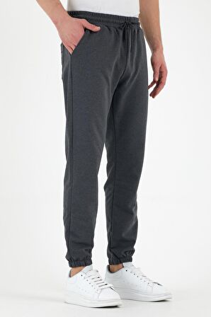 Antrasit Erkek Eşofman Altı Etiketli Arka ve Yan Cepli Regular Fit Lastik Paça