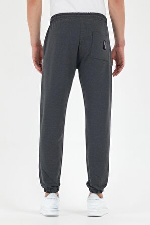 Antrasit Erkek Eşofman Altı Etiketli Arka ve Yan Cepli Regular Fit Lastik Paça