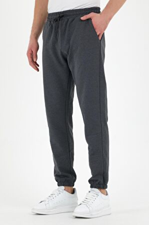 Antrasit Erkek Eşofman Altı Etiketli Arka ve Yan Cepli Regular Fit Lastik Paça
