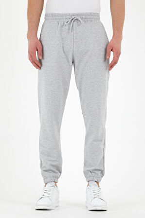 Gri Erkek Eşofman Altı Etiketli Arka ve Yan Cepli Regular Fit Lastik Paça