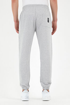 Gri Erkek Eşofman Altı Etiketli Arka ve Yan Cepli Regular Fit Lastik Paça