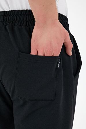 Siyah Erkek Eşofman Altı Etiketli Arka ve Yan Cepli Regular Fit