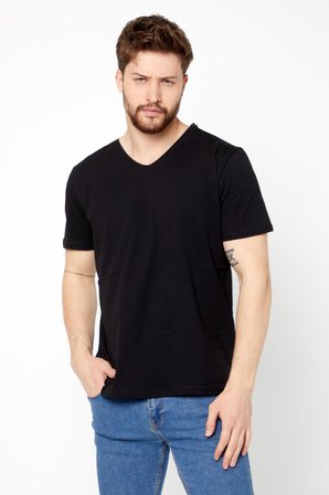METALIC Erkek Çok Renkli T- Shirt Regular Fit Rahat Kesim V Yaka 3'lü Basic Tişört Paketi