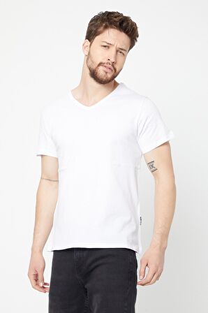 METALIC Erkek Çok Renkli T- Shirt Regular Fit Rahat Kesim V Yaka 3'lü Basic Tişört Paketi