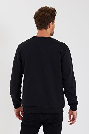 Bisiklet Yaka Etiket Detayı İçi Pamuklu Erkek Sweatshirt