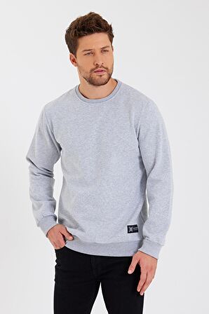 Bisiklet Yaka Etiket Detayı İçi Pamuklu Erkek Sweatshirt