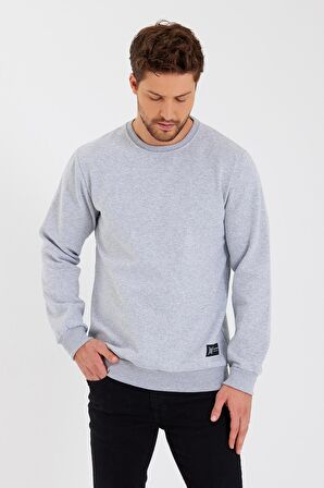 Bisiklet Yaka Etiket Detayı İçi Pamuklu Erkek Sweatshirt